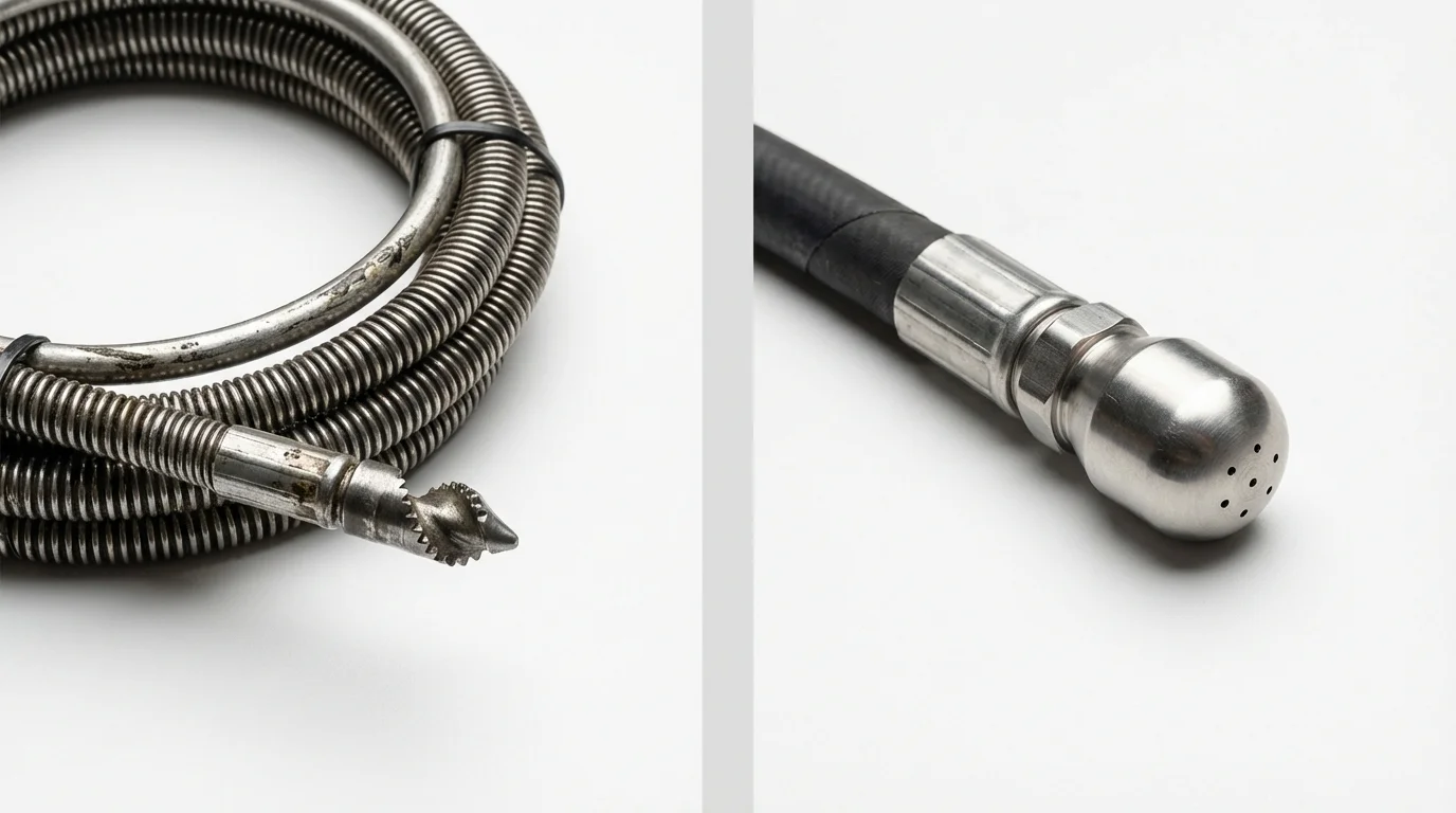 Drain snake cable and hydro jetting nozzle used for drain cleaning in Rio Rancho, NM