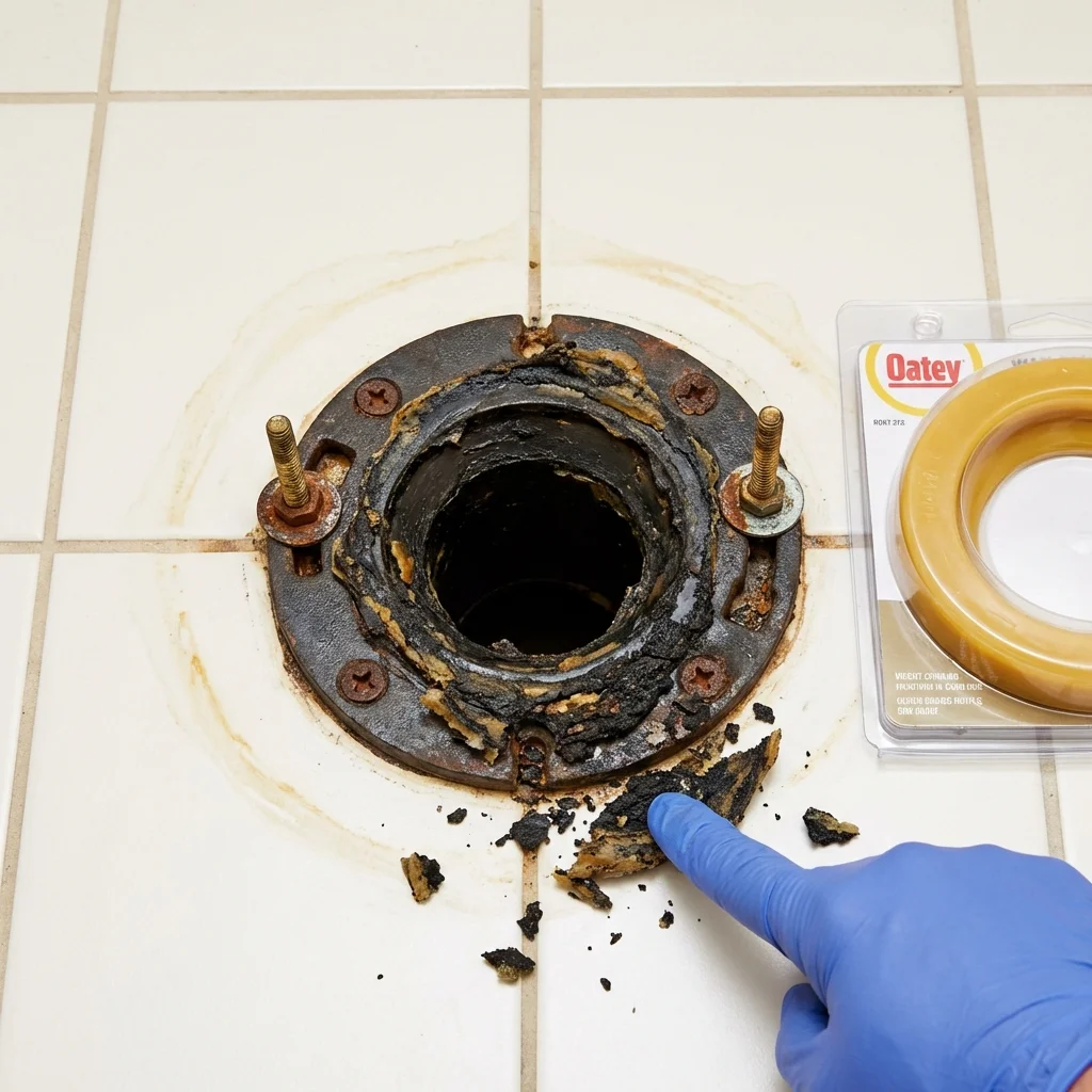 Failed wax ring showing water seepage at the base of a toilet in a Rio Rancho, NM home
