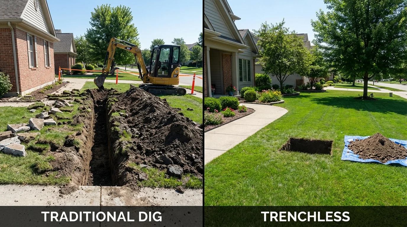 Trenchless sewer repair with minimal yard damage versus traditional excavation in Rio Rancho, NM